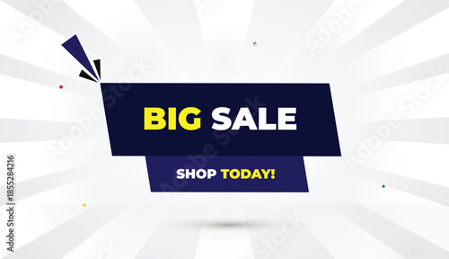 big sale today shop editable eps format web banner vector art illustration template design deep blue shapes yellow bold font white gray gradient abstract illustration sunshine business background 4k m