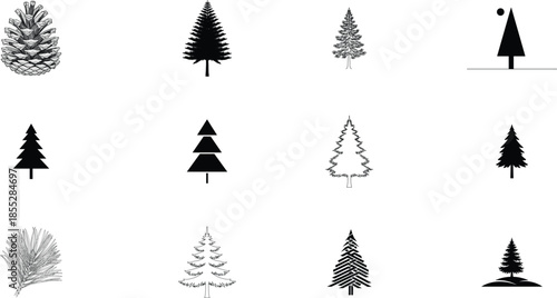 Collection of various tree silhouettes in different styles
