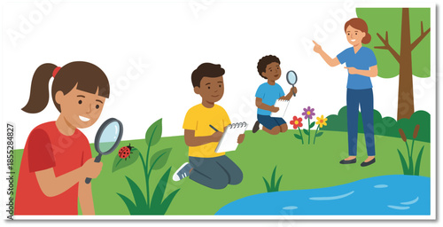 Children Exploring Nature and Learning Outdoors