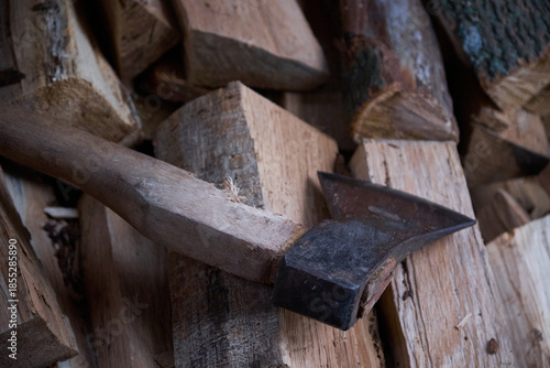 heavy axe on fire wood