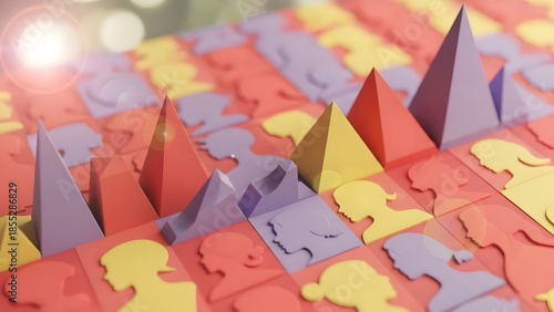 Wallpaper Mural Abstract Female Silhouettes in Interlocking Coral Lavender Triangles Torontodigital.ca