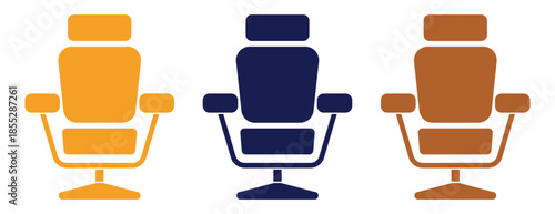 Modern office chair icons in three distinct colors, comfortable seating vector symbols for furniture design