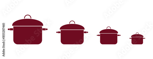 cooking pots in different sizes, kitchen cookware vector silhouettes for culinary design