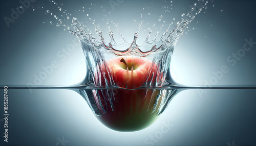 Apple Dropping into Water with Crown Splash Effect