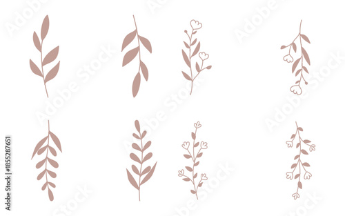 セピア色の手描きの葉っぱのフレームセット。