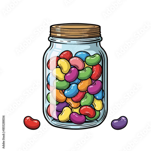 Jar filled with jelly beans, symbolizing Easter treats and sweetness.