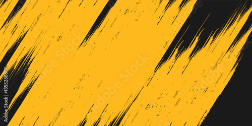 Black and yellow abstract background with brushstroke and halftone style.