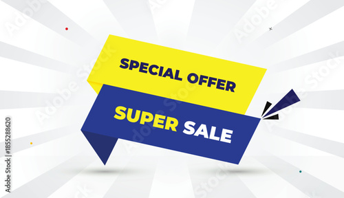 special offer super sale editable eps format web banner vector art illustration template design blue yellow shapes bold font white gray gradient abstract illustration sunshine business background 4k
