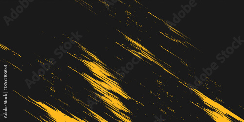 Black and yellow abstract background with brushstroke and halftone style.