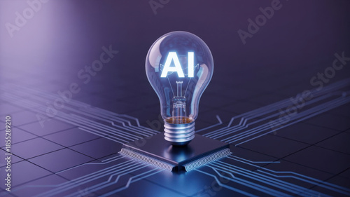 AI innovation idea. Intelligent solution development. Technology knowledge lightbulb.