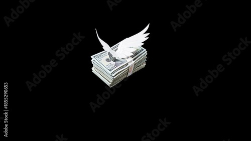 Wallpaper Mural Towering pile of hundred-dollar bills flutters like wings against a dark background, symbolizing wealth, financial freedom, inflation, risk and the fleeting nature of money Torontodigital.ca