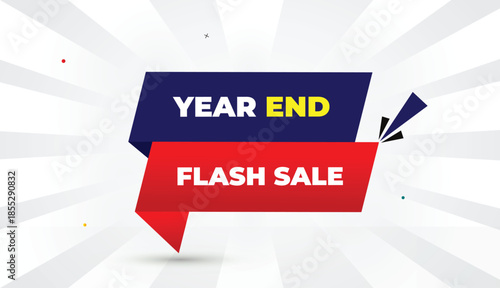 Year End Flash Sale Editable EPS Format Web Banner Vector Art Illustration Template Design Deep Blue Red Gradient Shapes Yellow Bold Font White Gray Gradient Abstract Illustration Sun Shine Business B