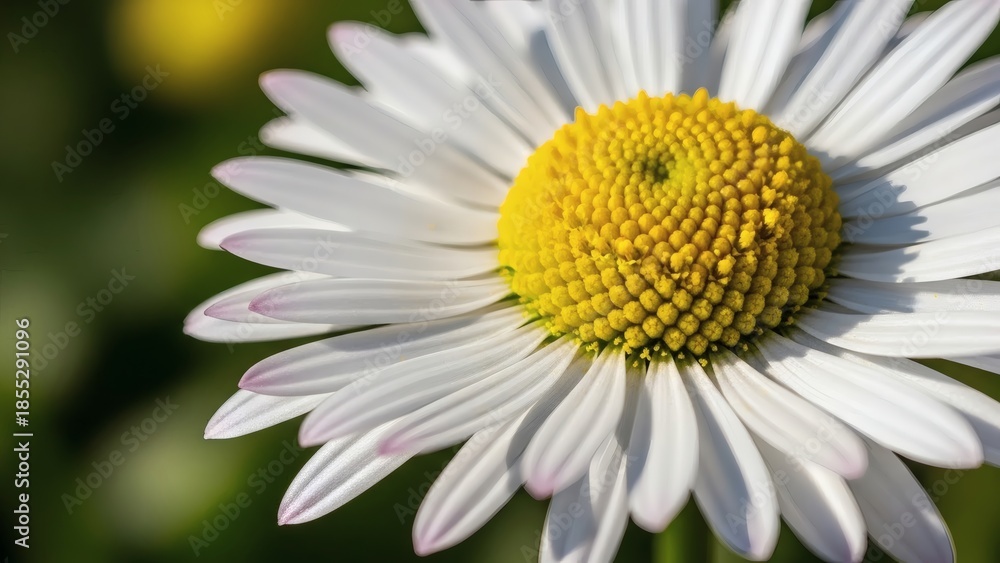Fototapeta premium Beautiful white daisy flower with yellow center in garden