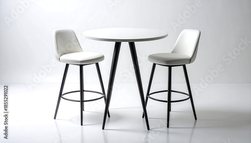 白背景に配置されたミニマルな丸テーブルと椅子の製品表現