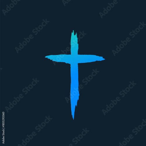 A blue cross symbol on a dark background representing faith and spirituality