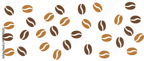 Coffee bean seamless background. Pattern with falling coffee beans. Food doodle sketch backdrop