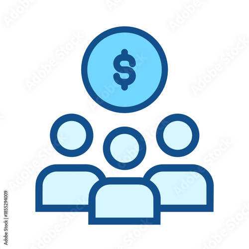 Financial community concept, representing a group of people with a dollar coin, symbolizing investment, savings, and shared wealth