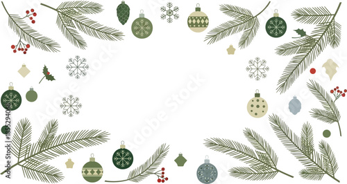 Christmas decorations with pine branches and ornaments