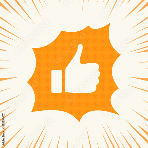 A thumbs up icon in a comic book style burst of energy and excitement