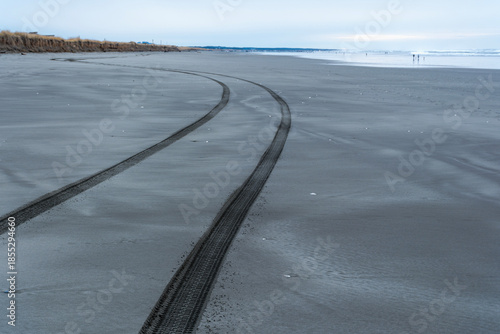Tire tracks on the beach Westport Washington