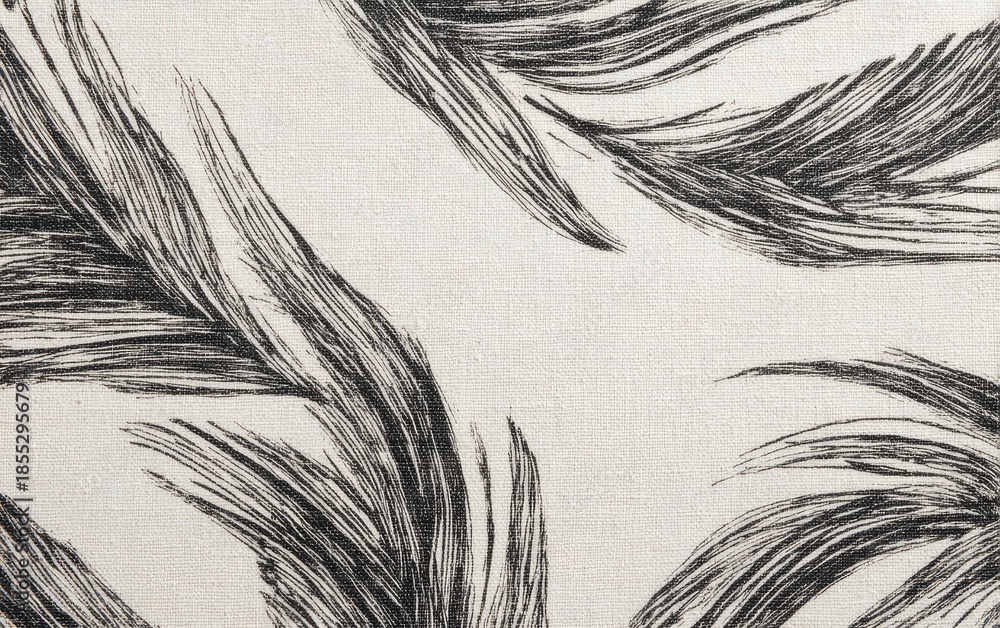 Obraz premium Abstract grayscale close-up of organic shapes resembling stylized feathers on a textured white surface