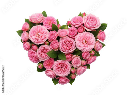 Heart-shaped bouquet of pink roses isolated on transparent background
