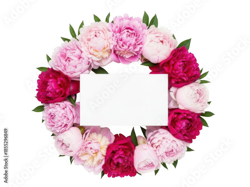 Floral wreath with pink and red flowers isolated on transparent background