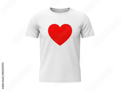 Red heart on white t-shirt isolated on transparent background