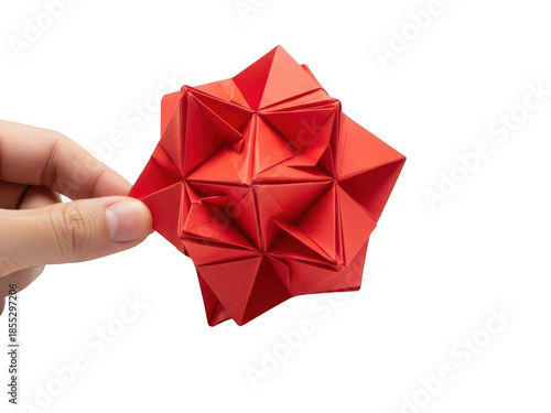 Red origami star isolated on transparent background