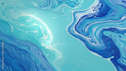 Swirling blend of turquoise and azure paints, creating an abstract, flowing, and dynamic effect