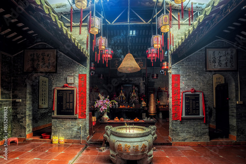 Foshan city, Guangdong, China. Huanglian ancient Village, Leliu Shunde District, adopts the architectural style of Lingnan water town and displays historical evolution and folk customs.