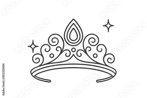 Royal Silver Tiara. Line style icons of Royal Silver Tiara: regal outline, silver motif, crown curve, jewel speck, band flow,