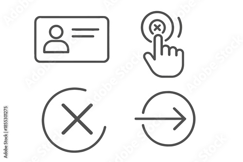 Fast Unsubscribe Icons. Line vector icons of fast unsubscribe interface: subscription card, quick tap icon, cancel arc, exit ring,