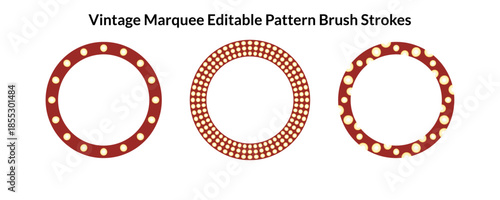Vintage Marquee Light Frame Set - Retro Theater Circular Borders with Editable Pattern Brush Strokes
