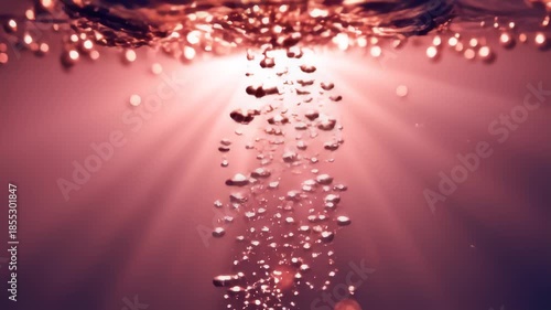 Underwater Bubbles Ascending in Pink Light, Sparkling and Rising Up