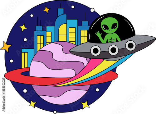 space scene with alien in a spaceship