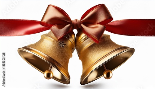 Elegant Christmas Bells With Bow Isolated On Transparent Background