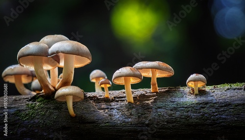 A Group Of Mushrooms Are Growing On A Log