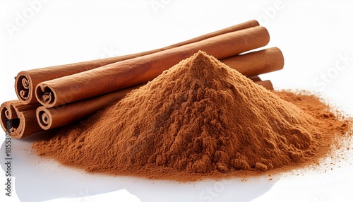 Cinnamon Sticks And Ground Cinnamon Powder Pile On Transparent Background Aromatic Spice