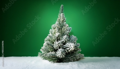 Realistic Christmas Tree With Snow Against A Vibrant Green Background Perfect For Holiday Themed Decorations And Seasonal Celebration Imagery