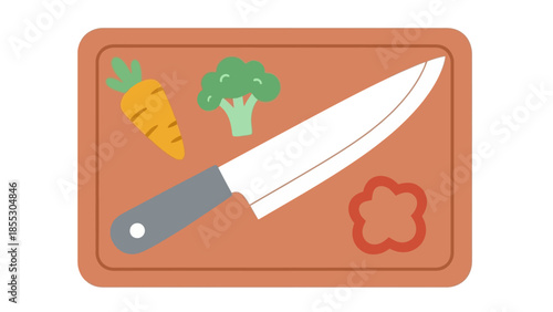 Flat design cutting board with knife and vegetables for kitchen inspiration