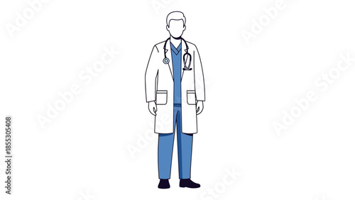 A doctor standing in a professional pose wearing a lab coat and stethoscope