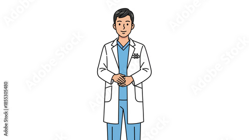 A professional doctor standing confidently in a white lab coat with a stethoscope in a medical environment