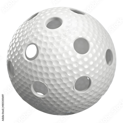 White Floorball ball with holes for play, transparent background, isolated
