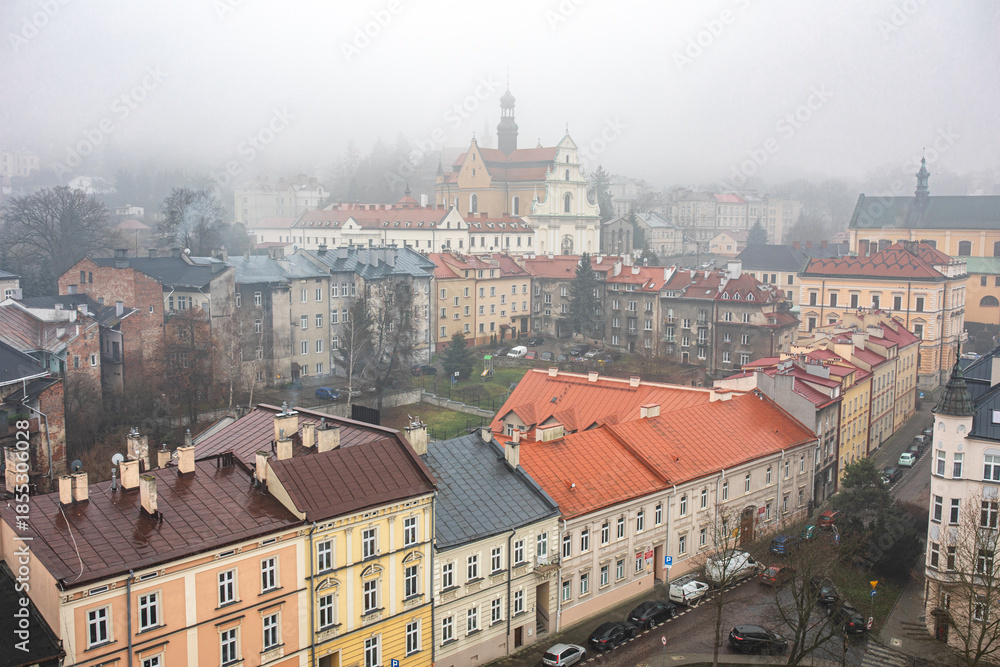 Obraz premium Panorama miasta Przemyśl, województwo podkarpackie, Polska. Stare Miasto w Przemyślu, Polska. Panorama z Wieży Zegarowej.