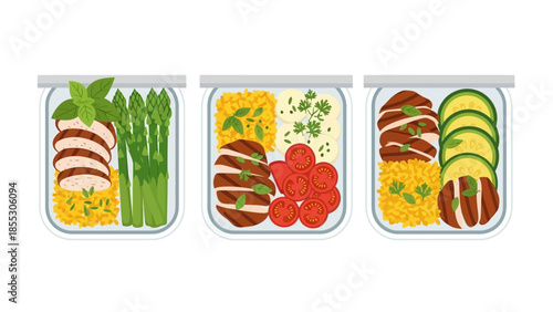 Healthy meal prep with grilled chicken and vegetables in containers