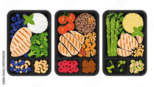 Healthy meal prep containers with grilled chicken and fresh vegetables