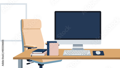 Modern workspace with computer and office chair in minimalist style