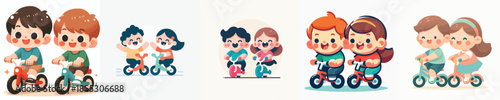 Vector Illustration of a Cute and Adorable Child Riding a Bicycle