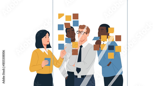 Team brainstorming session with diverse professionals collaborating on ideas